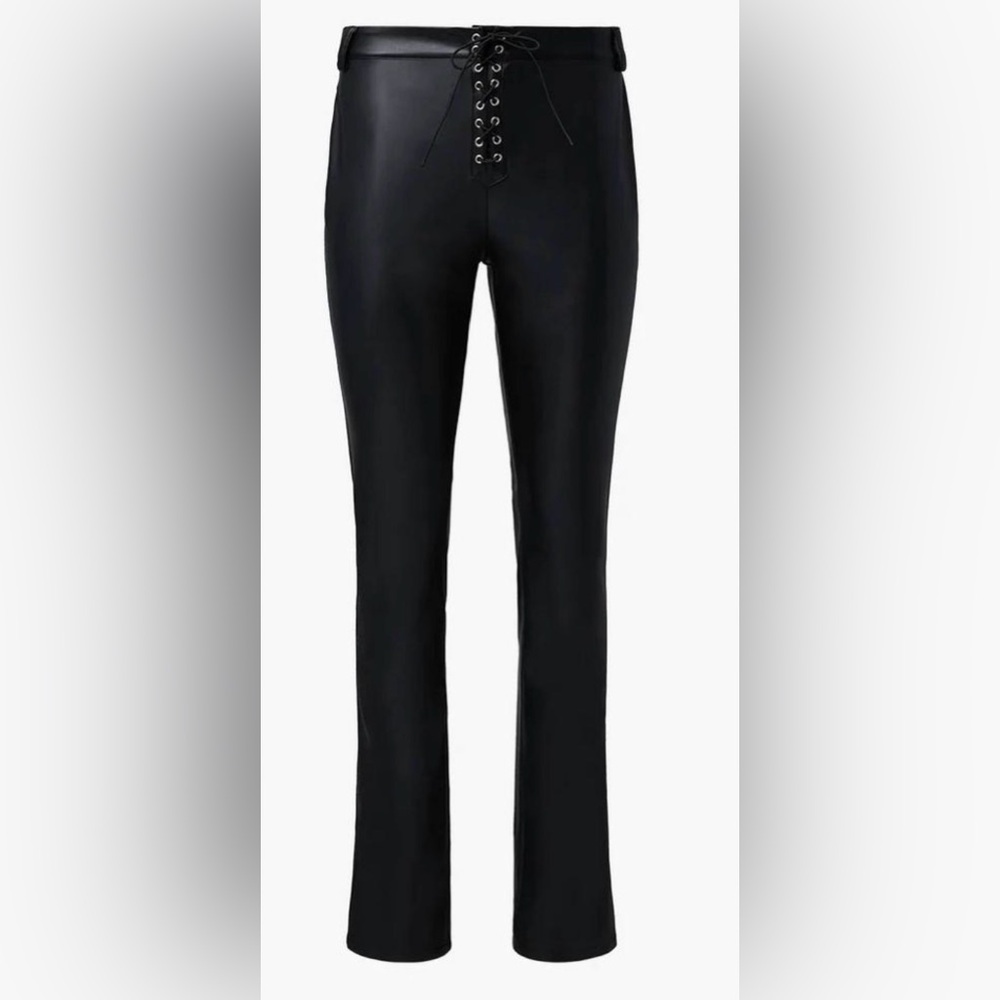 WeWoreWhat Sleek Black Straight Leg  Lace Front Pants
